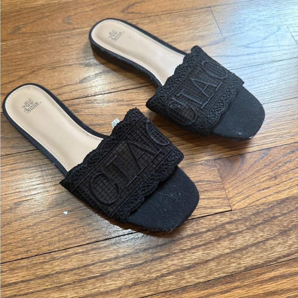 5 for $25! Black Lace Slide Sandals